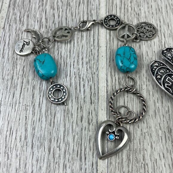 Large Turquoise & silver tone Dragonfly pendant and bangle watch.  Lot of 2 - Picture 3 of 10